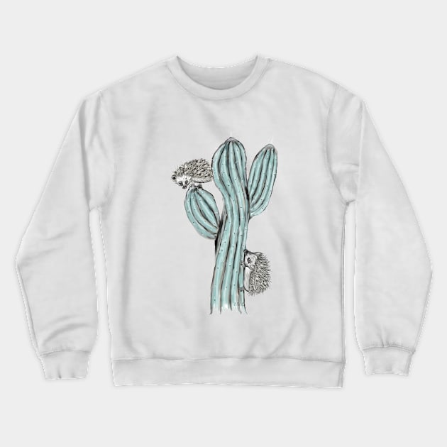 hedgehog on cactus Crewneck Sweatshirt by msmart